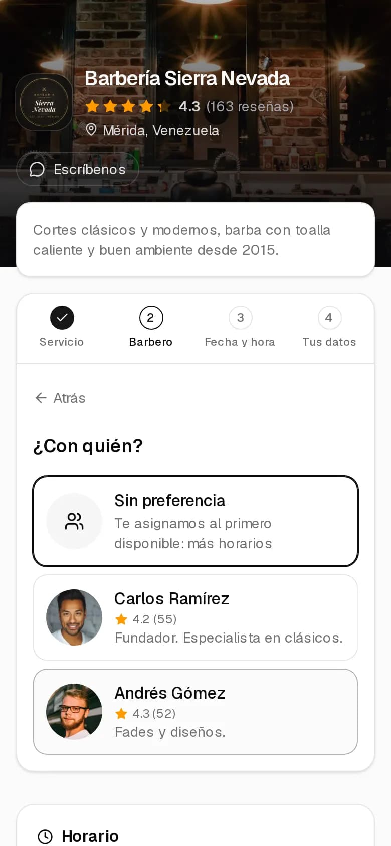 Paso 2 de la reserva: elige al barbero